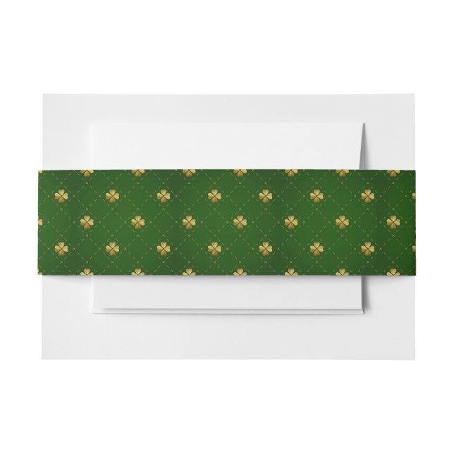 Golden Green Clover Pattern Invitation Belly Band (Front Example)