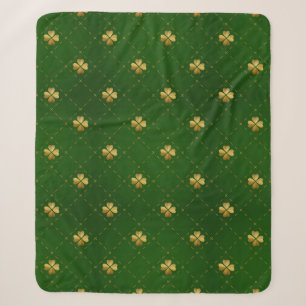 Golden Green Clover Pattern Sherpa Blanket