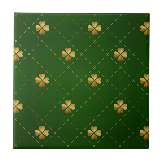 Golden Green Clover Pattern Tile (Front)