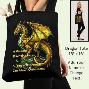 Golden Green Dragon & Woman Can Move Mountains Tote Bag