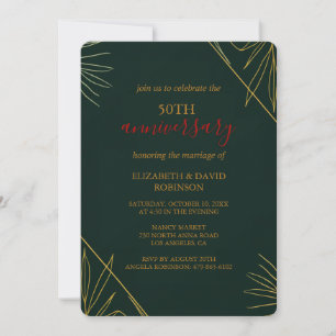 Golden Green elegant 50th anniversary wedding  Invitation