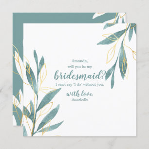 Golden Green Floral Will You be my Bridesmaid Invitation