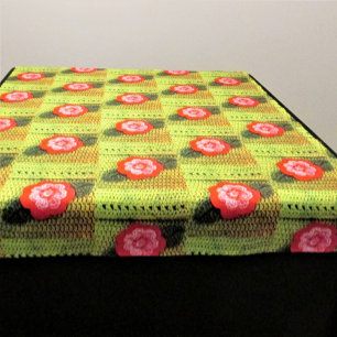 Golden Green Hot Pink Floral Artisan Crochet Print Tapestry