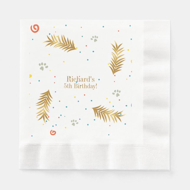 Golden Green Puppy Dog Kid's Birthday Napkin (Front)