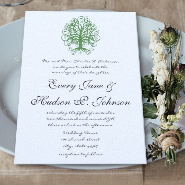 Golden Green Swirl Tree Roots of Love Wedding  Inv Invitation (Creator Uploaded)