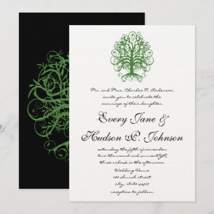 Golden Green Swirl Tree Roots of Love Wedding Inv Invitation