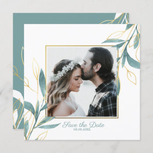 Golden Green Watercolor Floral Save the Date Invitation