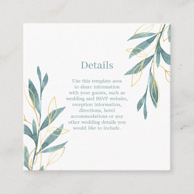 Golden Green Watercolor Floral Wedding Details Enclosure Card (Front)
