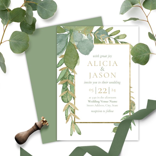Golden Greenery Wedding Invitation (Golden Greenery Wedding Invitation. Please  contact me if you need assistance with this design.)