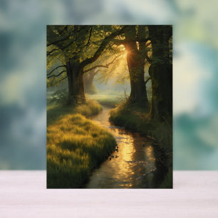 Golden Grove Sunrise – Tranquil Sunlit Forest Stre Acrylic Sign
