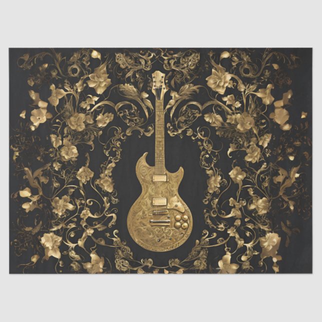 Golden Guitar In Golden Garden on Black Tissue Paper (Front)