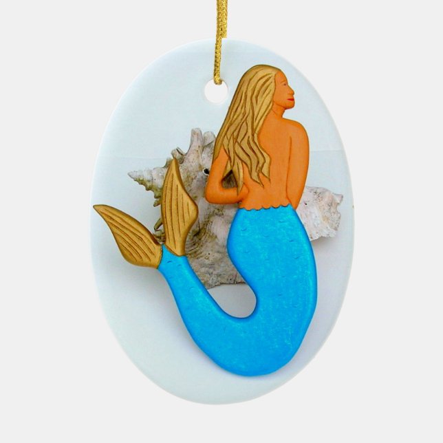 golden hair mermaid ceramic tree decoration (Front)