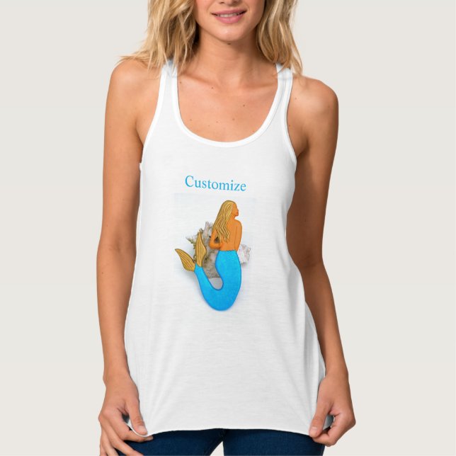 golden-haired blue-tail mermaid tank top (Front)