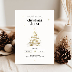 Golden Hand Drawn Tree Christmas Dinner Invitation