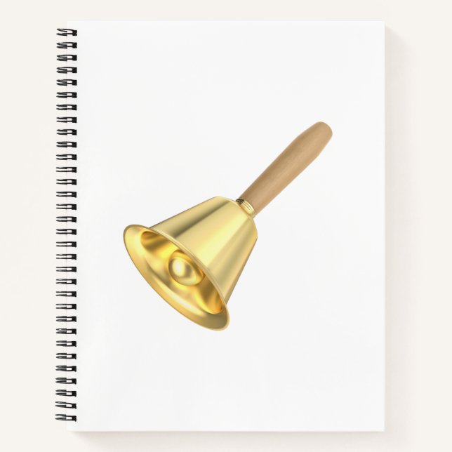 Golden handbell with a wooden handle notebook (Front)