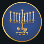 Golden Hanukkah Stickers<br><div class="desc">Gold,  shining lighted Candelabra.</div>