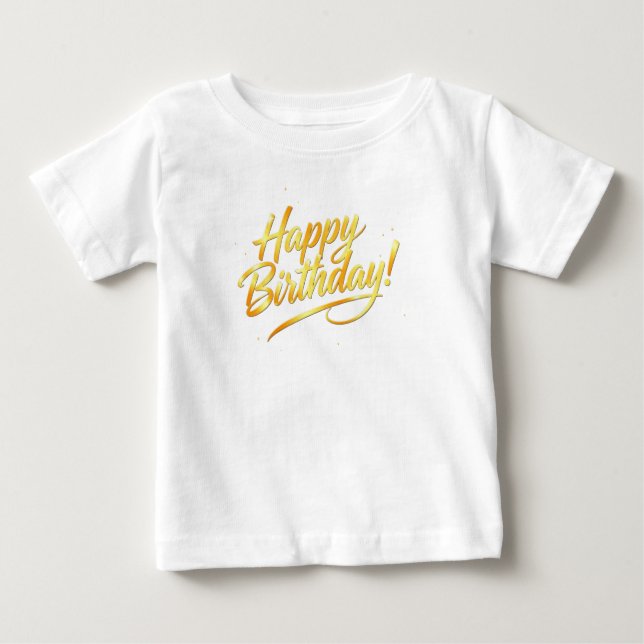 Golden Happy Birthday Typography  Baby T-Shirt (Front)