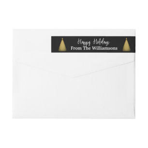 Golden Happy Holidays Trees Return Address Wrap Around Label