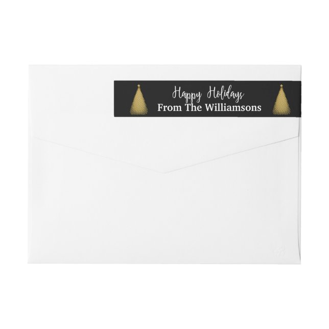 Golden Happy Holidays Trees Return Address Wrap Around Label (Back)