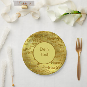golden happy new years paper plates