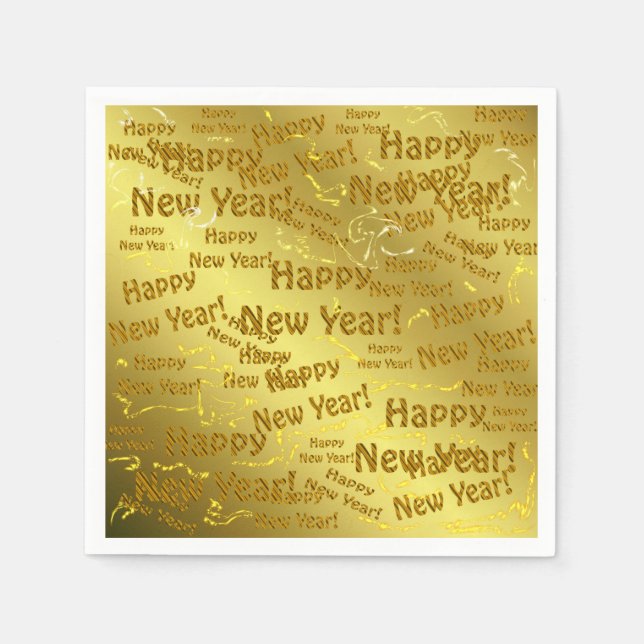 golden happy new years text paper napkin (Front)