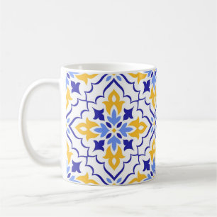 Golden Harmony Blue Floral Mosaic Elegant  Coffee Mug