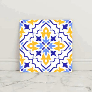Golden Harmony Blue Floral Mosaic Elegant  Tile