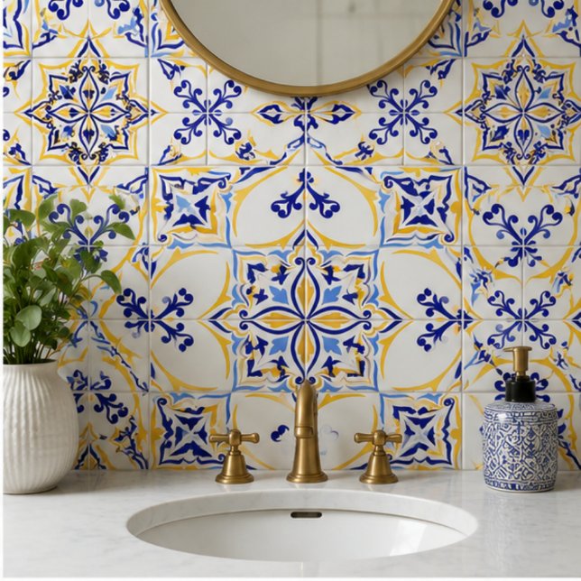 Golden Harmony Blue Gold Mosaic  Mediterranean  Tile (Creator Uploaded)