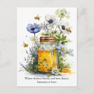 Golden Harmony Honey, Flowers, and Bees Postcard