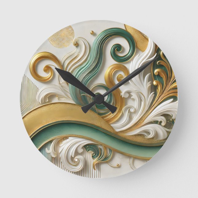 Golden Harmony Swirl – Elegant Abstract Wall Clock (Front)