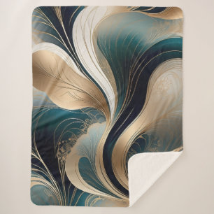 Golden Harmony - Teal and Gold Abstract Sherpa Blanket
