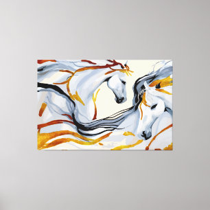 Golden Harmony: Two Horses in Fantasy Realm Canvas Print