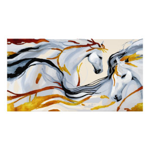 Golden Harmony: Two Horses in Fantasy Realm Photo Print
