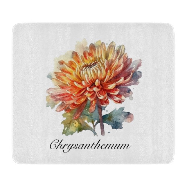 Golden Harvest Chrysanthemum, custom Cutting Board (Front)
