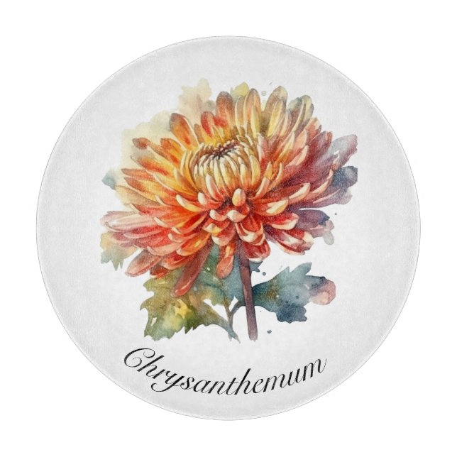 Golden Harvest Chrysanthemum, custom Cutting Board (Front)