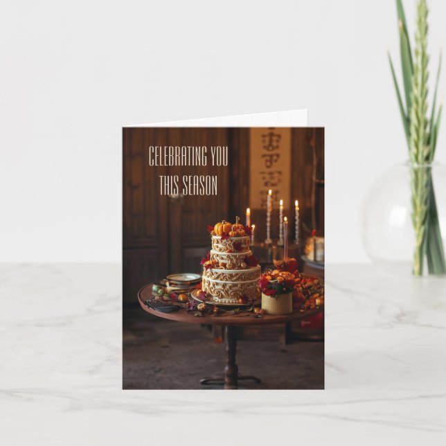 Golden Harvest Elegance Thanksgiving Birthday Card (Front)