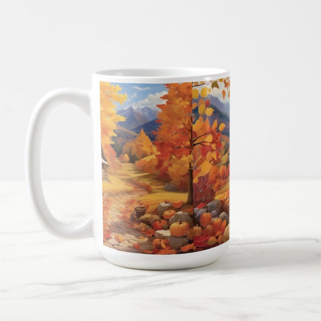 Golden Harvest  Embrace Autumn's Warmth Leaves Coffee Mug (Left)