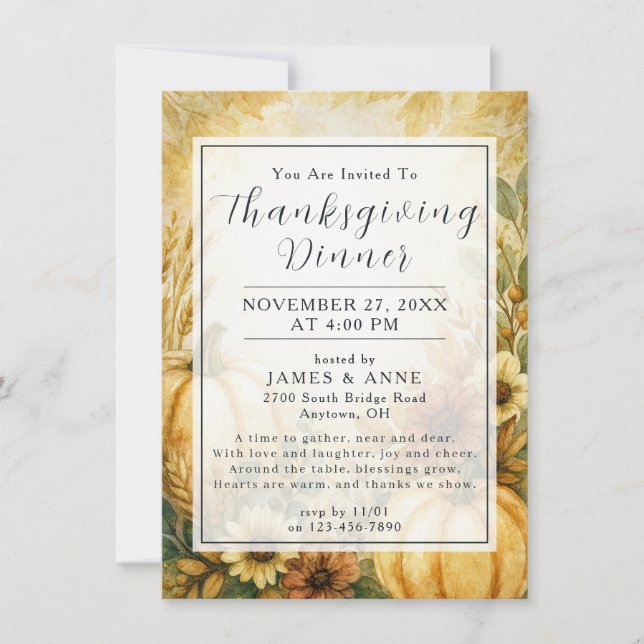Golden Harvest Thanksgiving Invitation (Front)