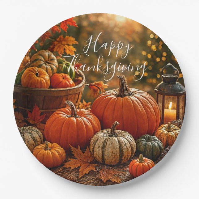 Golden Harvest Thanksgiving  Paper Plate (Front)