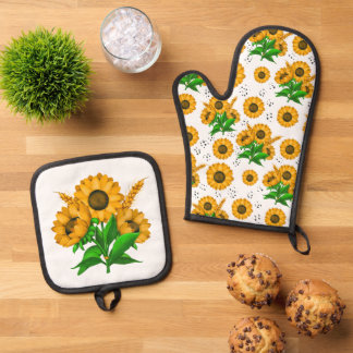 Golden Harvest White Kitchen Oven Mitt & Pot Holder Set