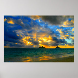 Golden Hawaiian Tropical Beach Sunset Poster