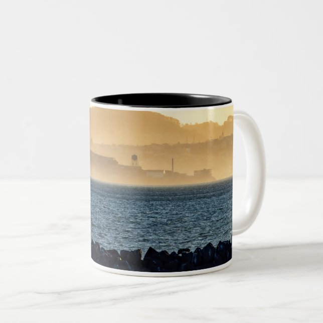 Golden Haze Over Alcatraz Two-Tone Coffee Mug (Front Right)