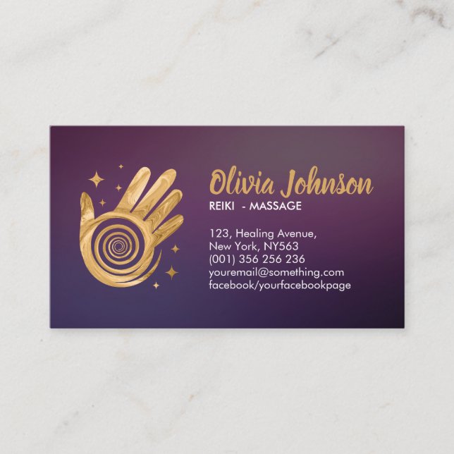 Golden Healing Hands Energy Spiral Appointment Business Card (Front)