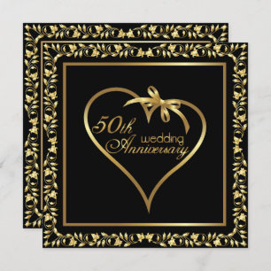 Golden Heart 50th  Wedding Anniversary Party Invitation