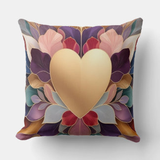 Golden Heart Bloom Elegant Multicolor Floral Sym Cushion