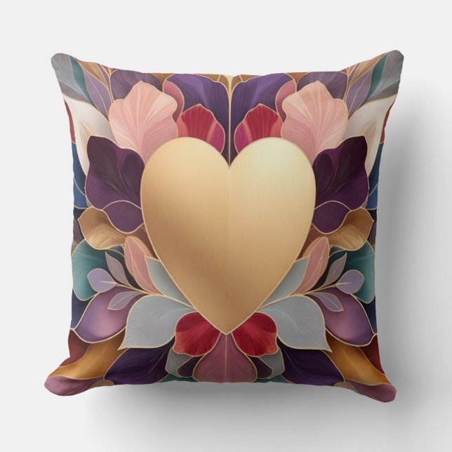 Golden Heart Bloom Elegant Multicolor Floral Sym Cushion (Front)