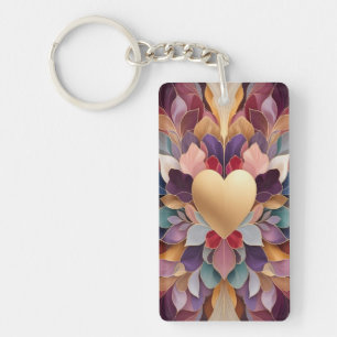 Golden Heart Bloom Elegant Multicolor Floral Symmt Key Ring
