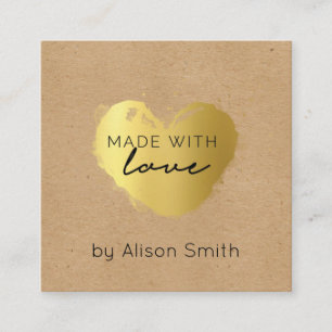Golden Heart Made with Love Square Business Card