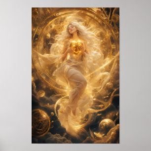 Golden Heart of the Cosmos Fantasy Poster