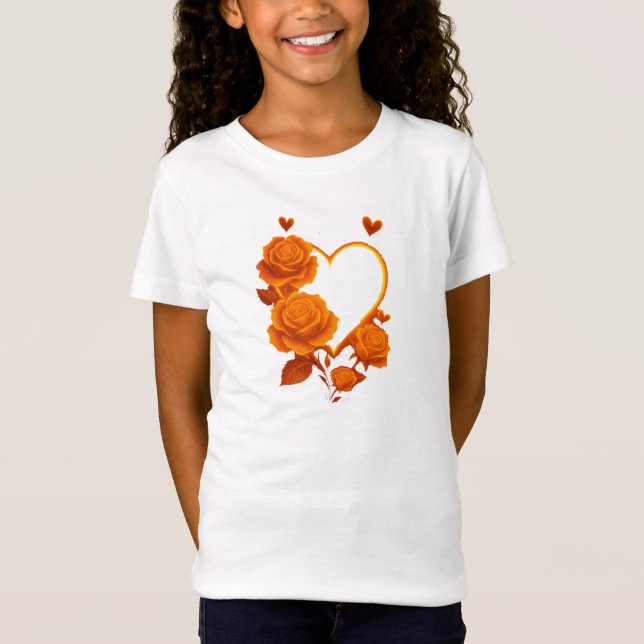 Golden Heart & Orange Roses Girls' T-Shirt (Front)
